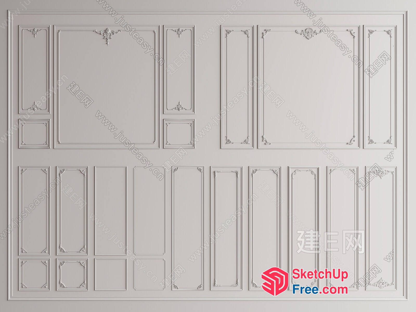Ornate Wall Panels With Classic Moulding Details 3D SketchUp File