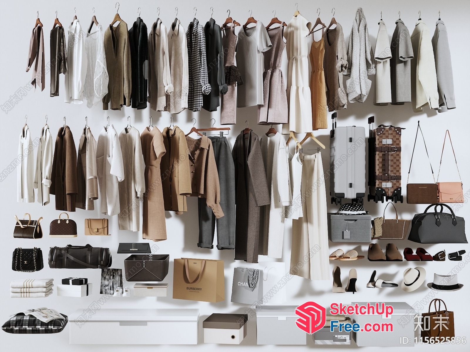 Elegant Neutral-Toned Wardrobe Collection 3D SketchUp File