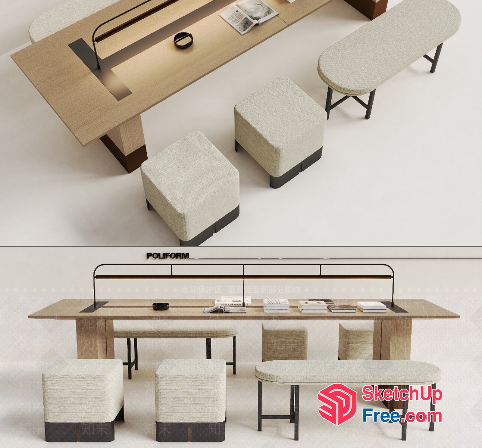 Modern Office Furniture Set With Desk And Chairs 3D SketchUp File