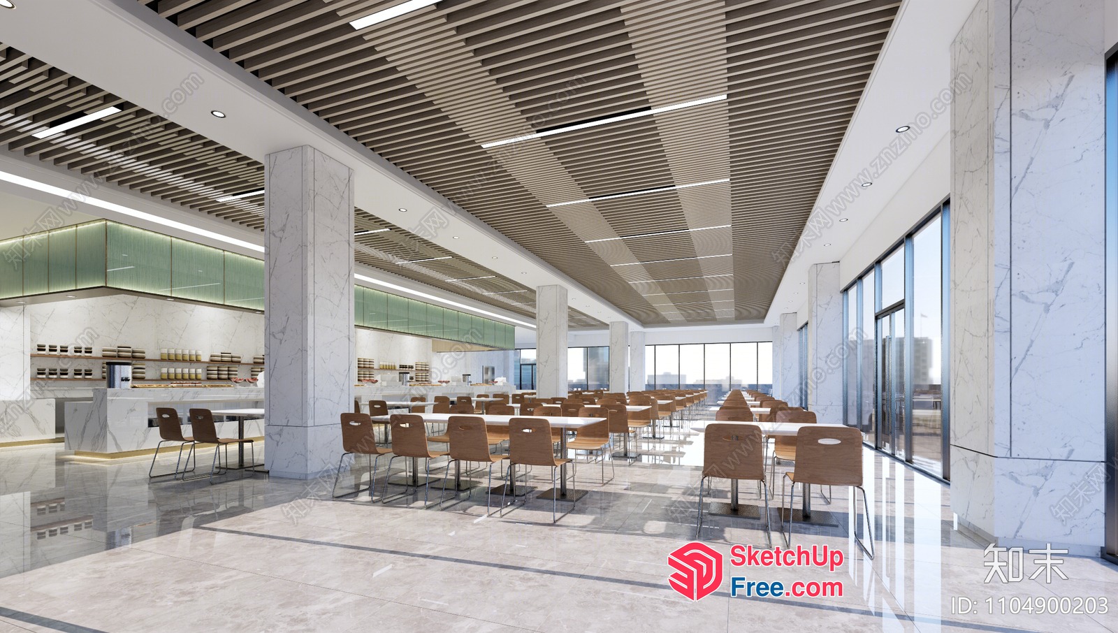 Modern Marble And Wood Ceiling And Pillars 3D SketchUp File