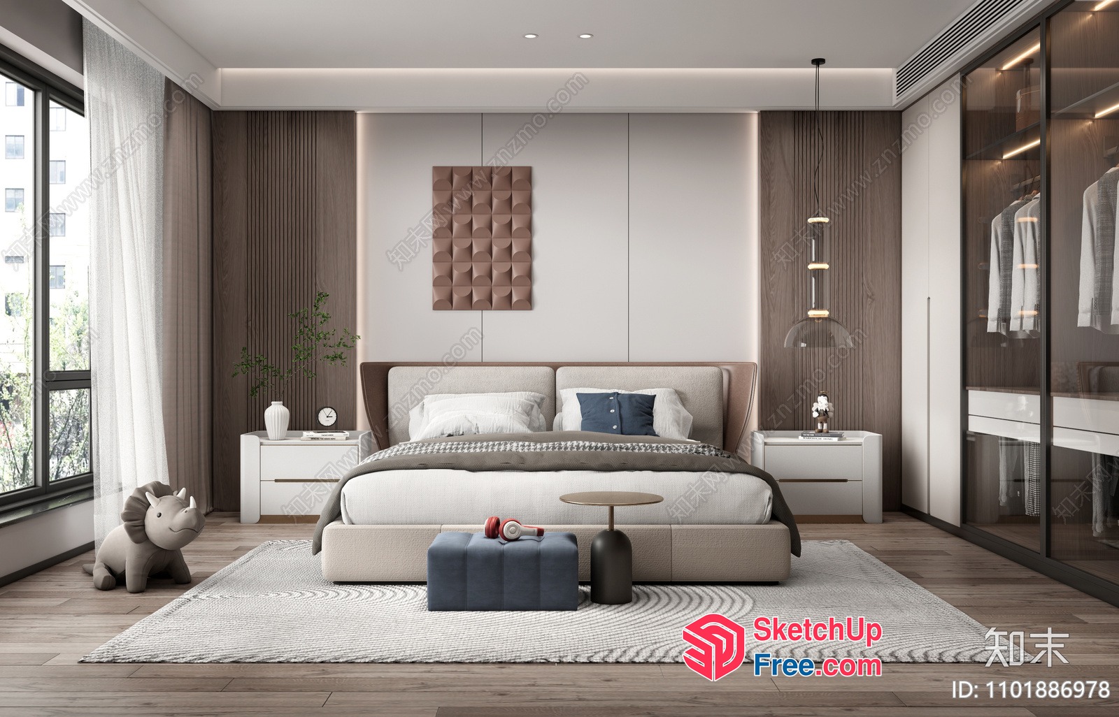 Modern Minimalist Bedroom Design With Neutral Color Scheme 3D SketchUp File