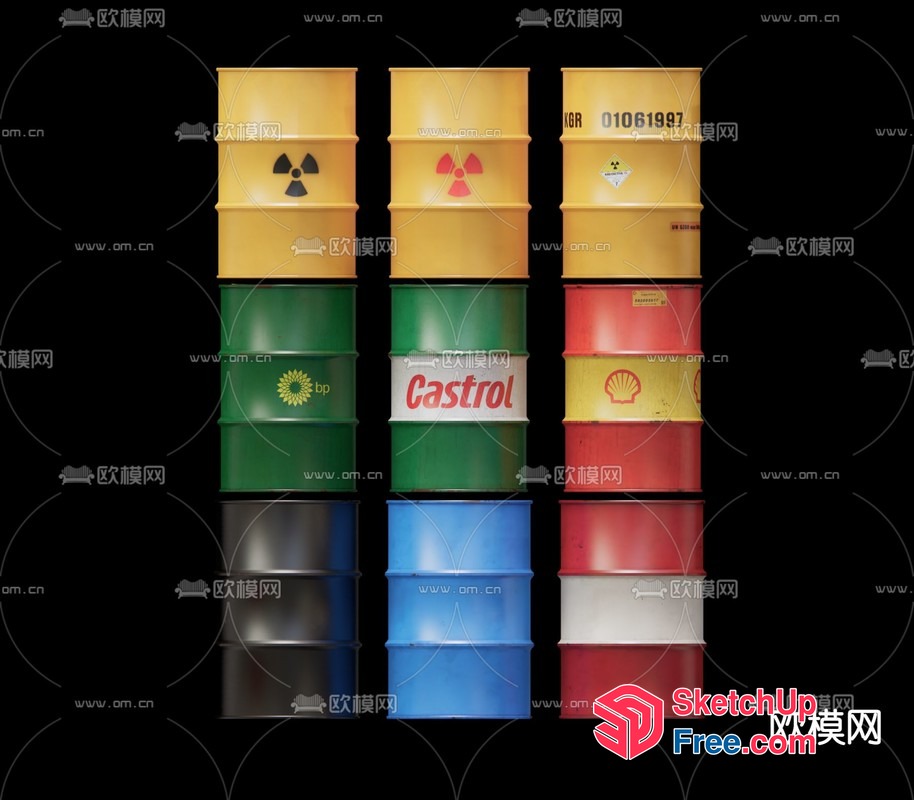 Oil Drums In Various Colors And Logos 3D SketchUp File