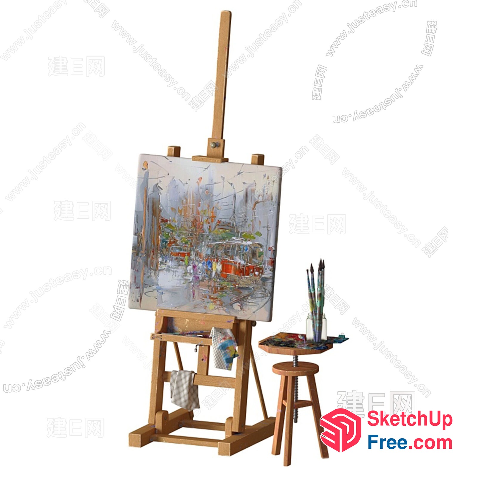 Easel And Painting Set With Minimalist Style 3D SketchUp File