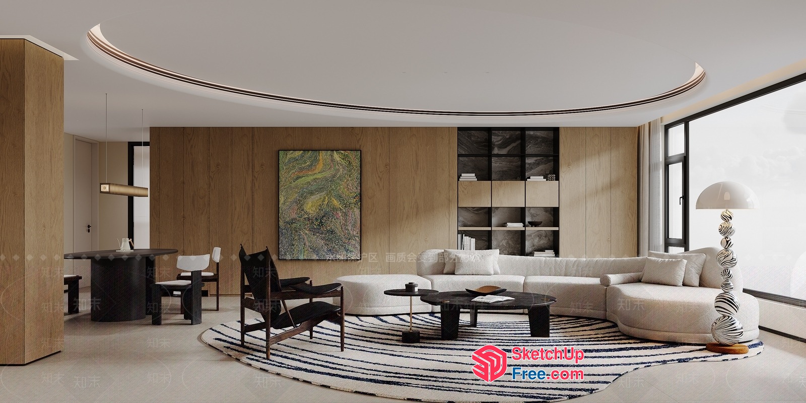 Modern Minimalist Living Room Interior With Curved Ceiling 3D SketchUp File