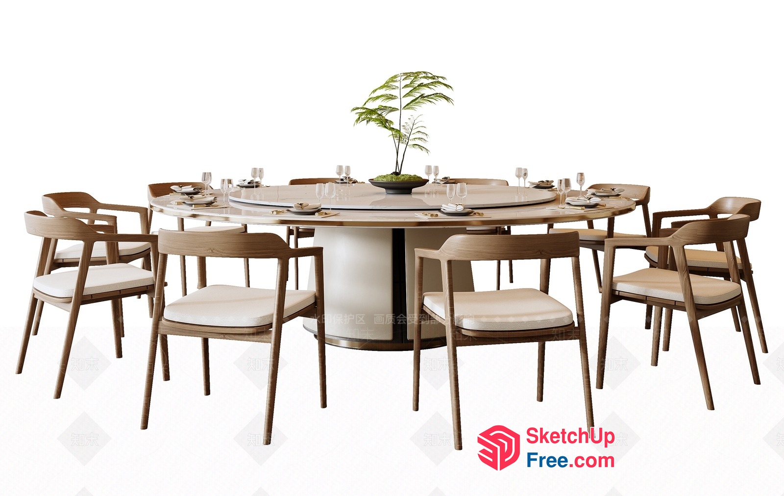Elegant Modern Dining Room With Round Table And Chairs 3D SketchUp File