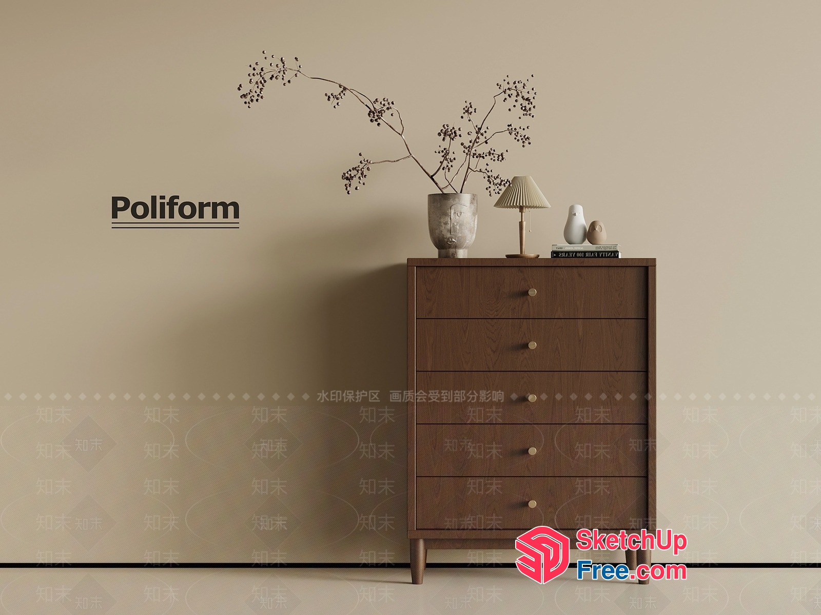 Elegant Wooden Chest Of Drawers With Minimalist Design 3D SketchUp File