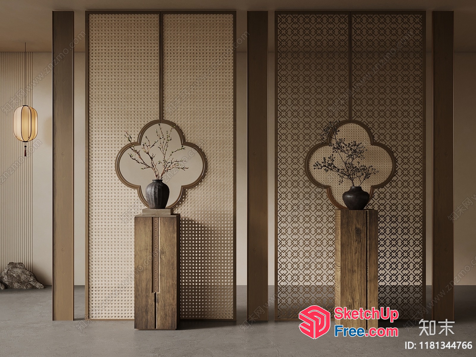 Asian-Inspired Decorative Partition Screen 3D SketchUp File