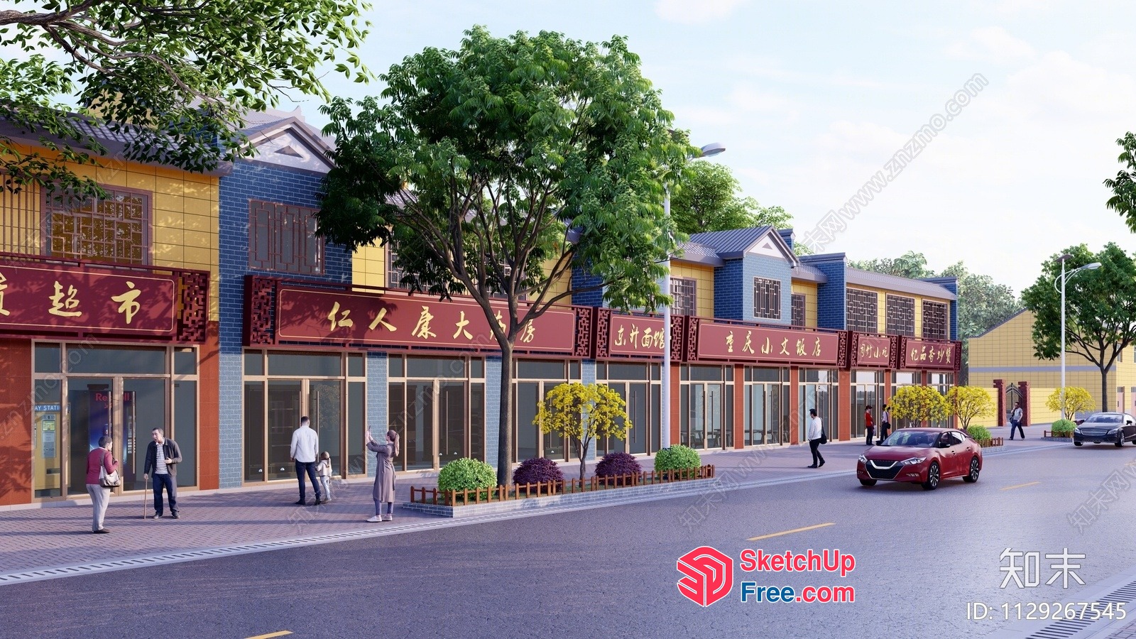 Street Scene With Traditional Chinese Architecture And Decor 3D SketchUp File