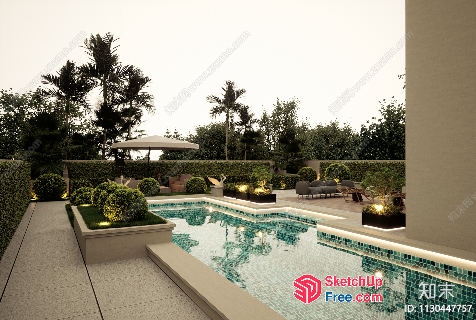 Luxurious Modern Outdoor Swimming Pool With Sleek Decor 3D SketchUp File