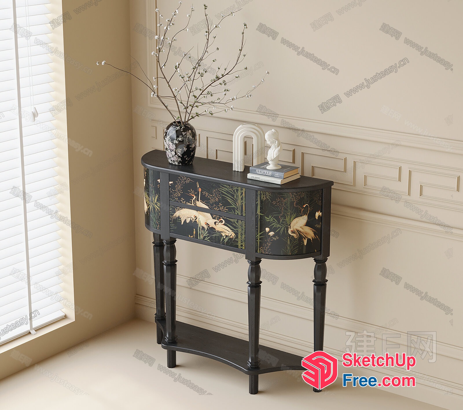 Elegant Console Table With Cranes Decor 3D SketchUp File