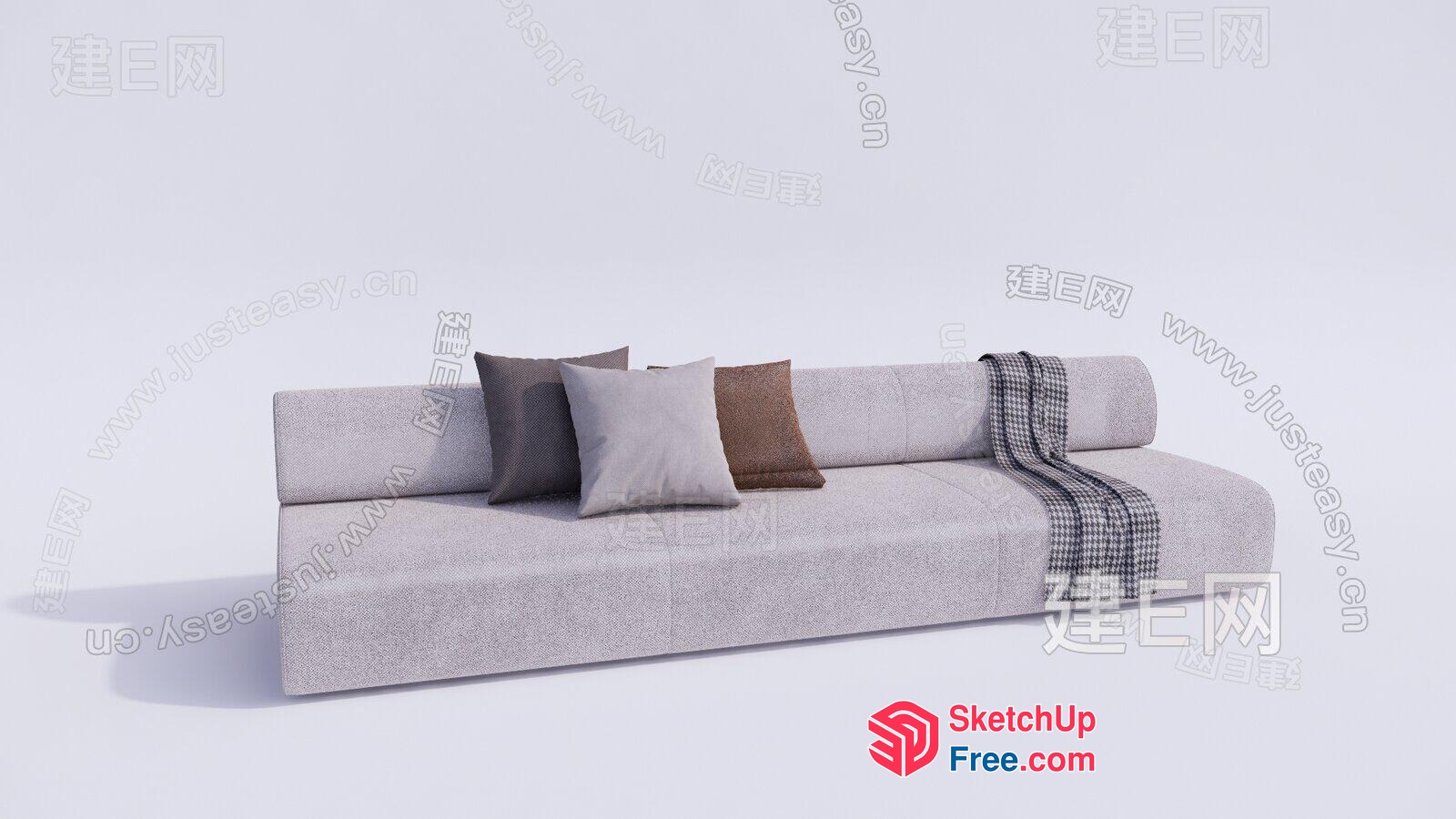 Elegant Minimalist Sofa With Pillows And Blanket 3D SketchUp File