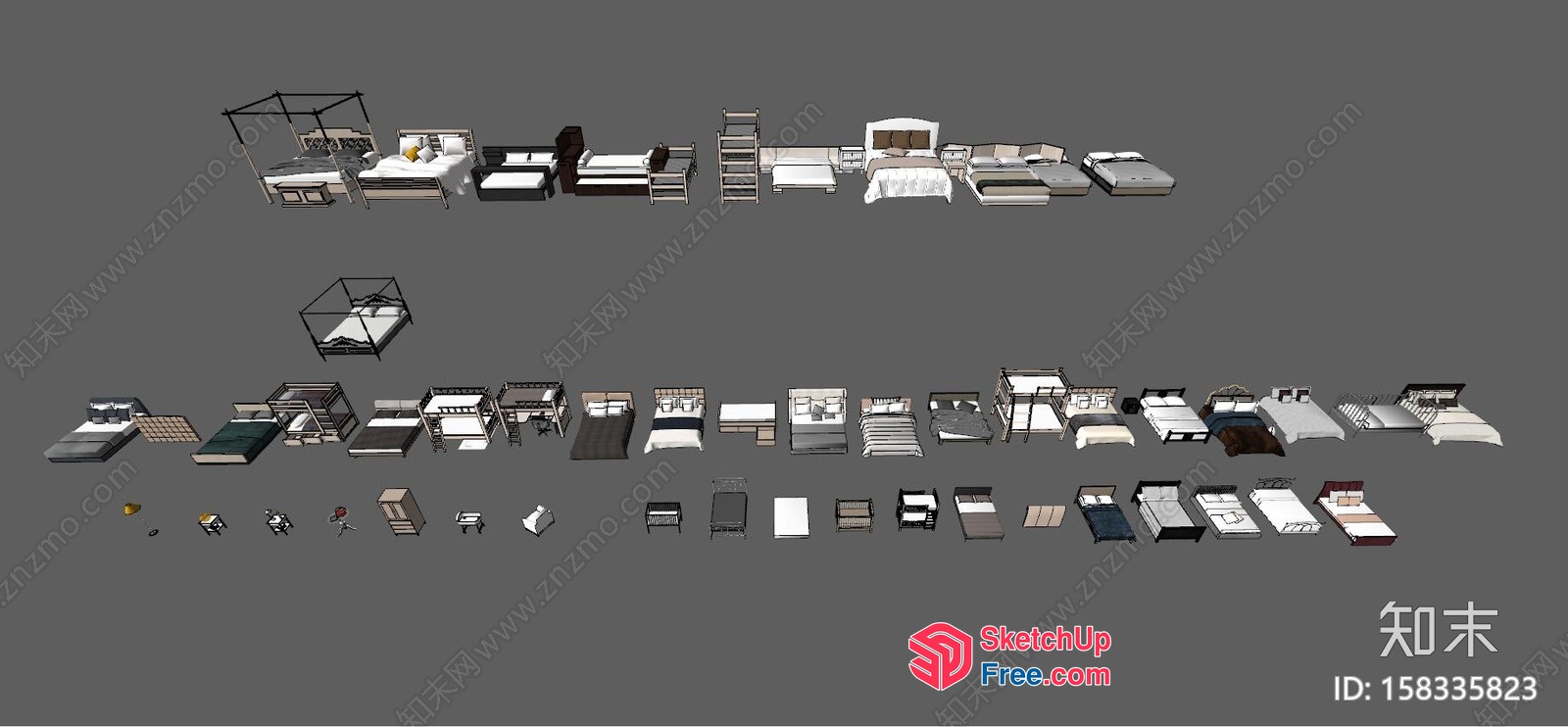 Various Beds And Bedside Tables 3D SketchUp File