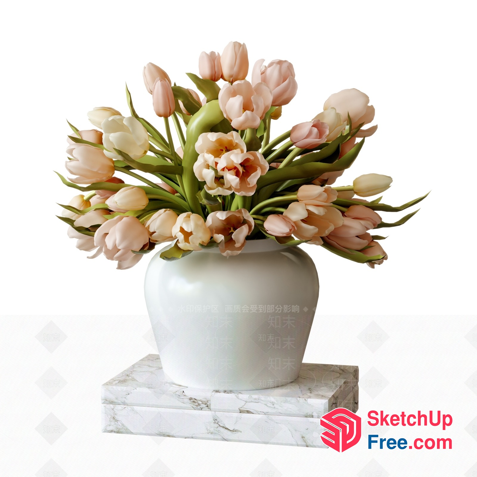 Elegant White Vase With Pastel Tulips 3D SketchUp File