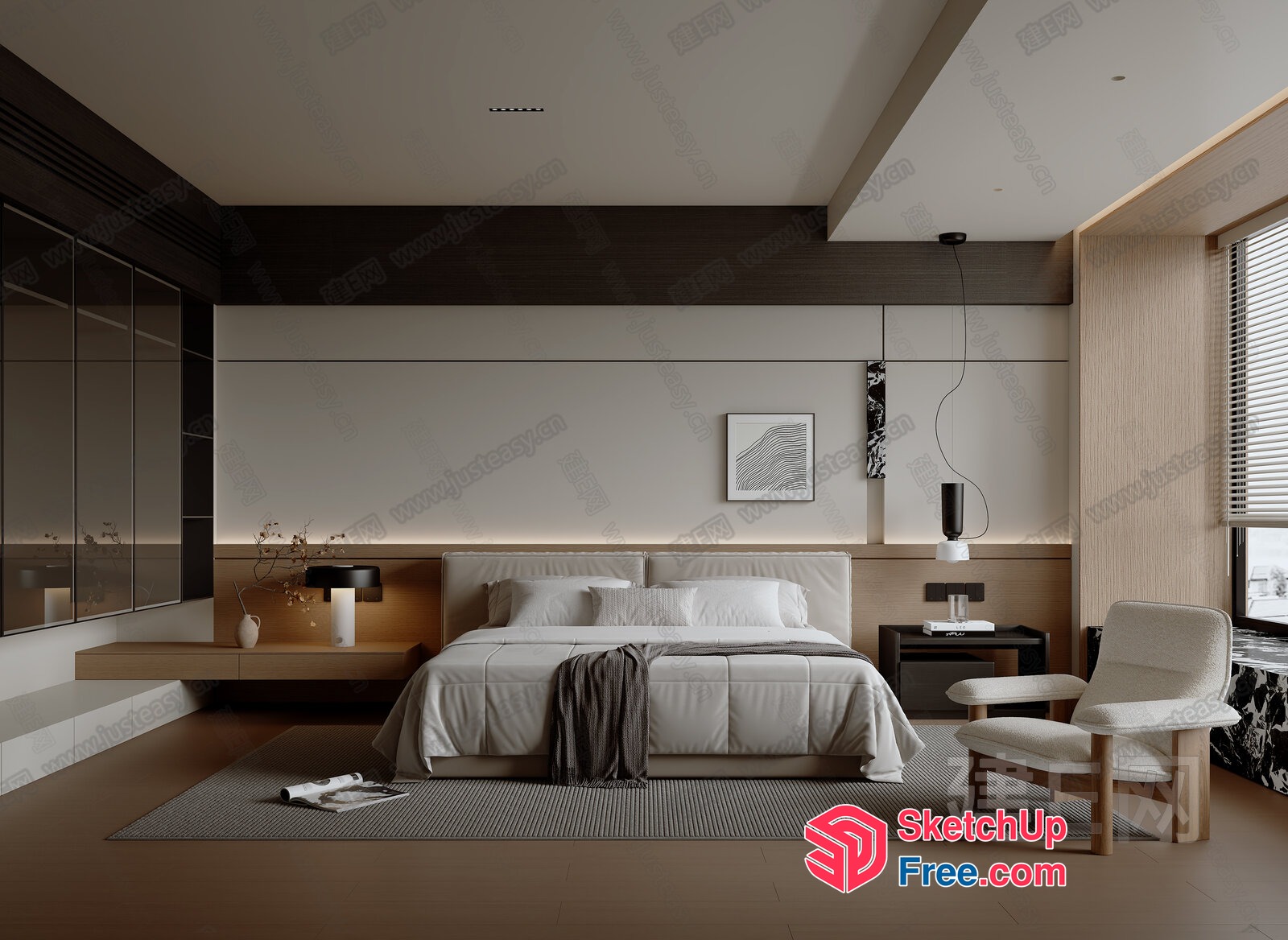 Modern Minimalist Bedroom With Neutral Color Scheme 3D SketchUp File