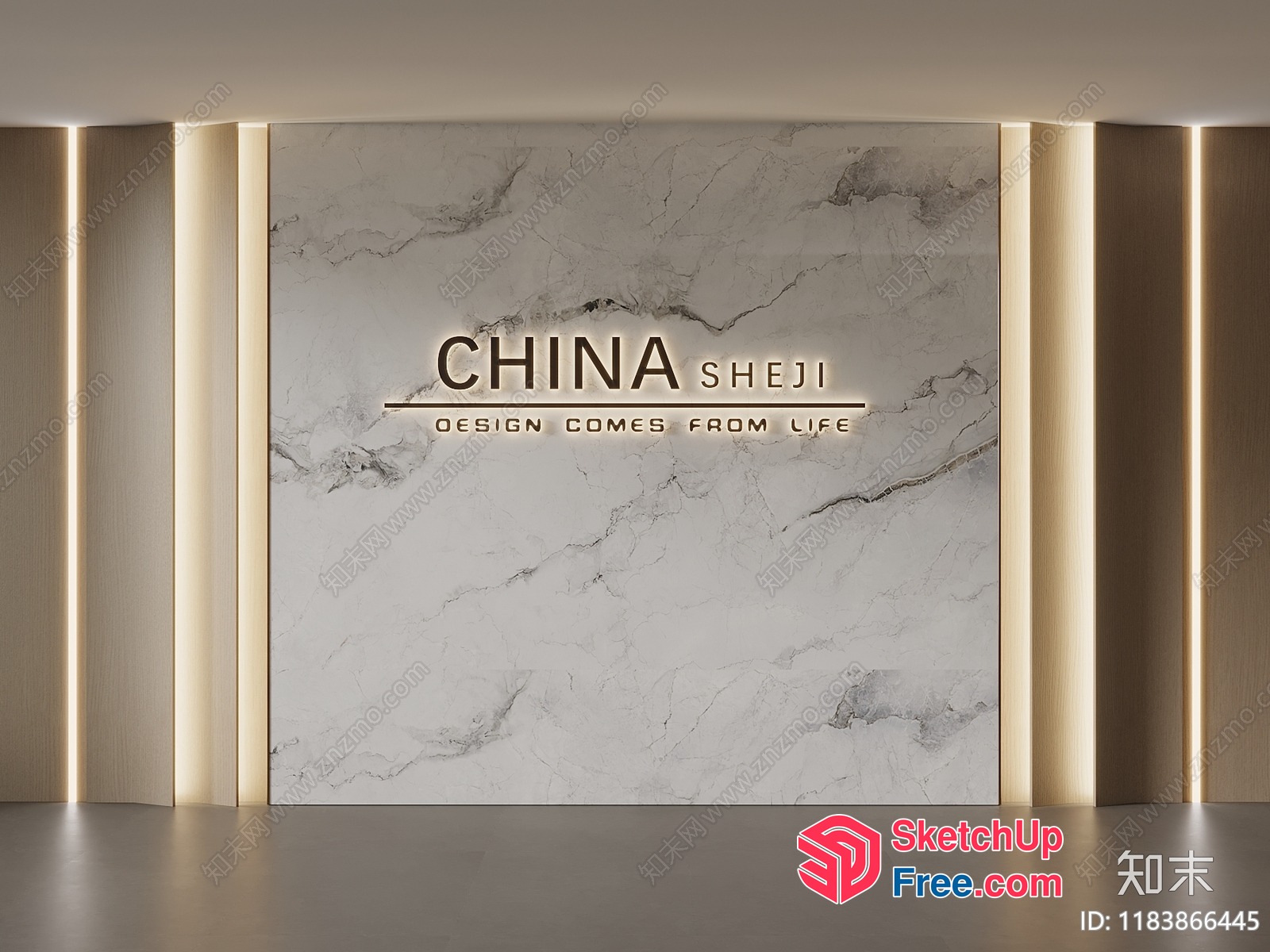 Modern Marble Accent Wall With Elegant Lighting 3D SketchUp File