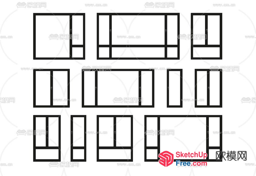 Simple Black Window And Door Frame Layout 3D SketchUp File