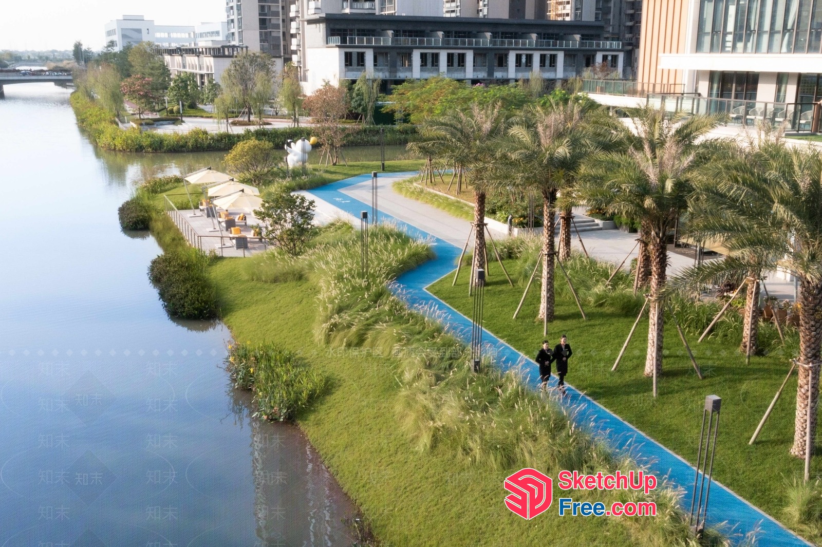 Outdoor Park With Waterway And Palm Trees 3D SketchUp File