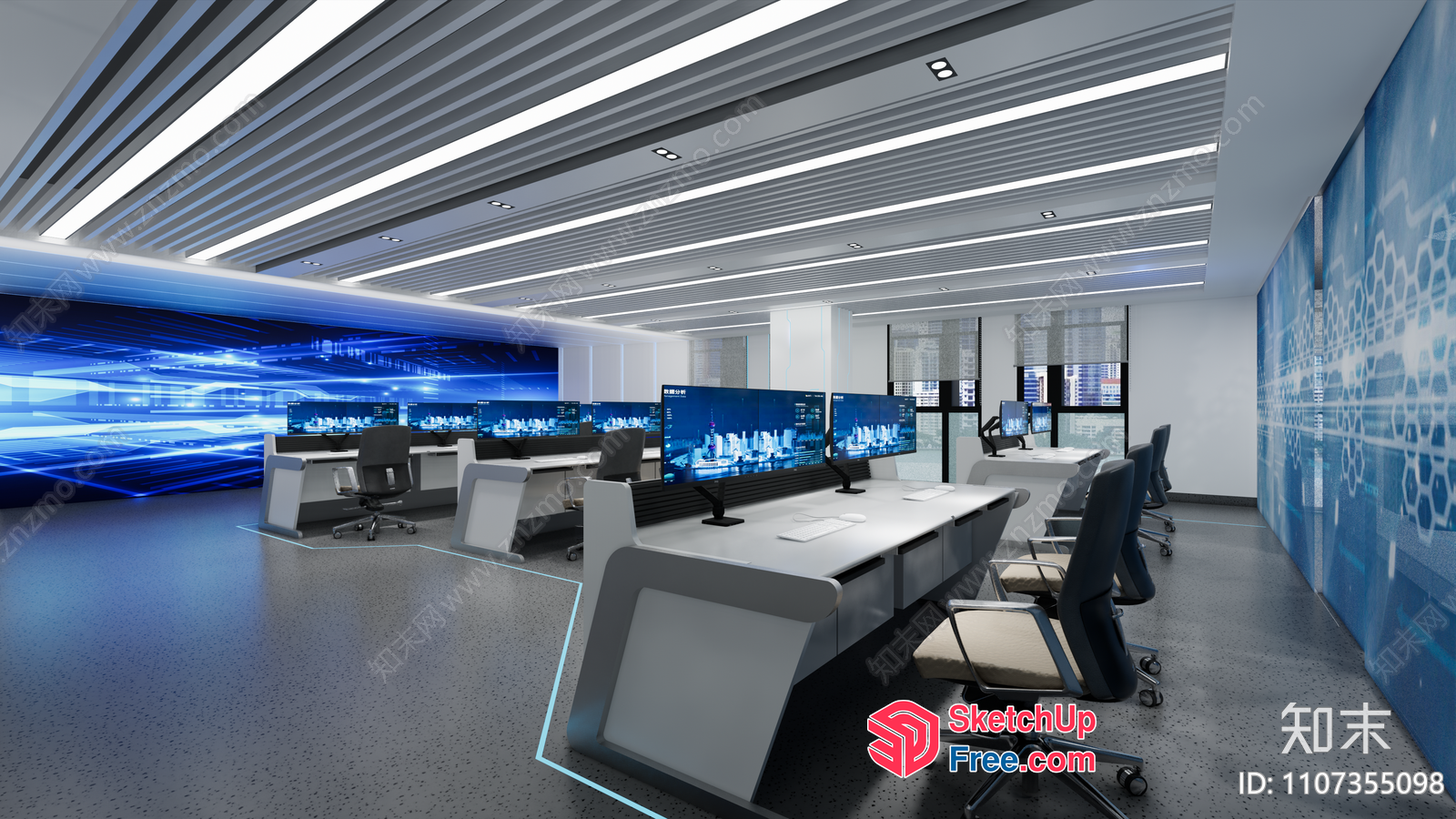 Modern Office Space With Blue And White Color Scheme 3D SketchUp File