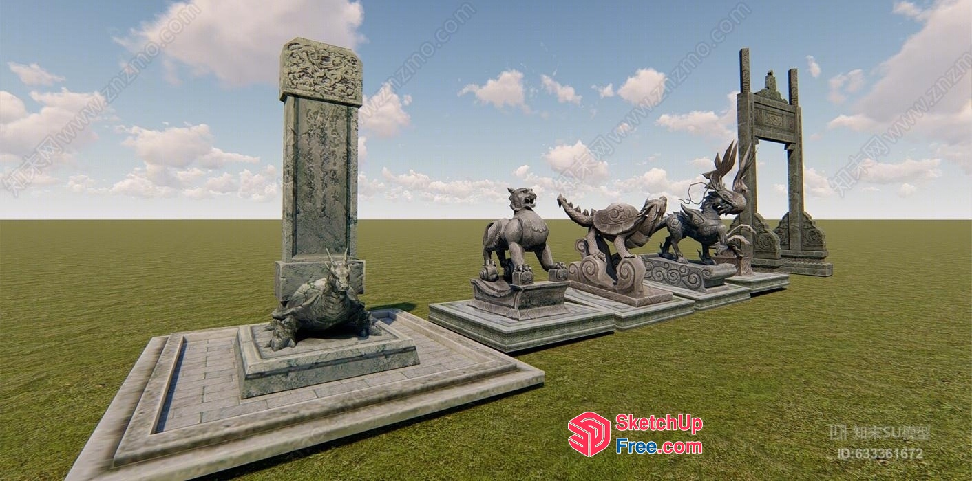 Ancient Chinese Temple Statues In A Serene Landscape 3D SketchUp File