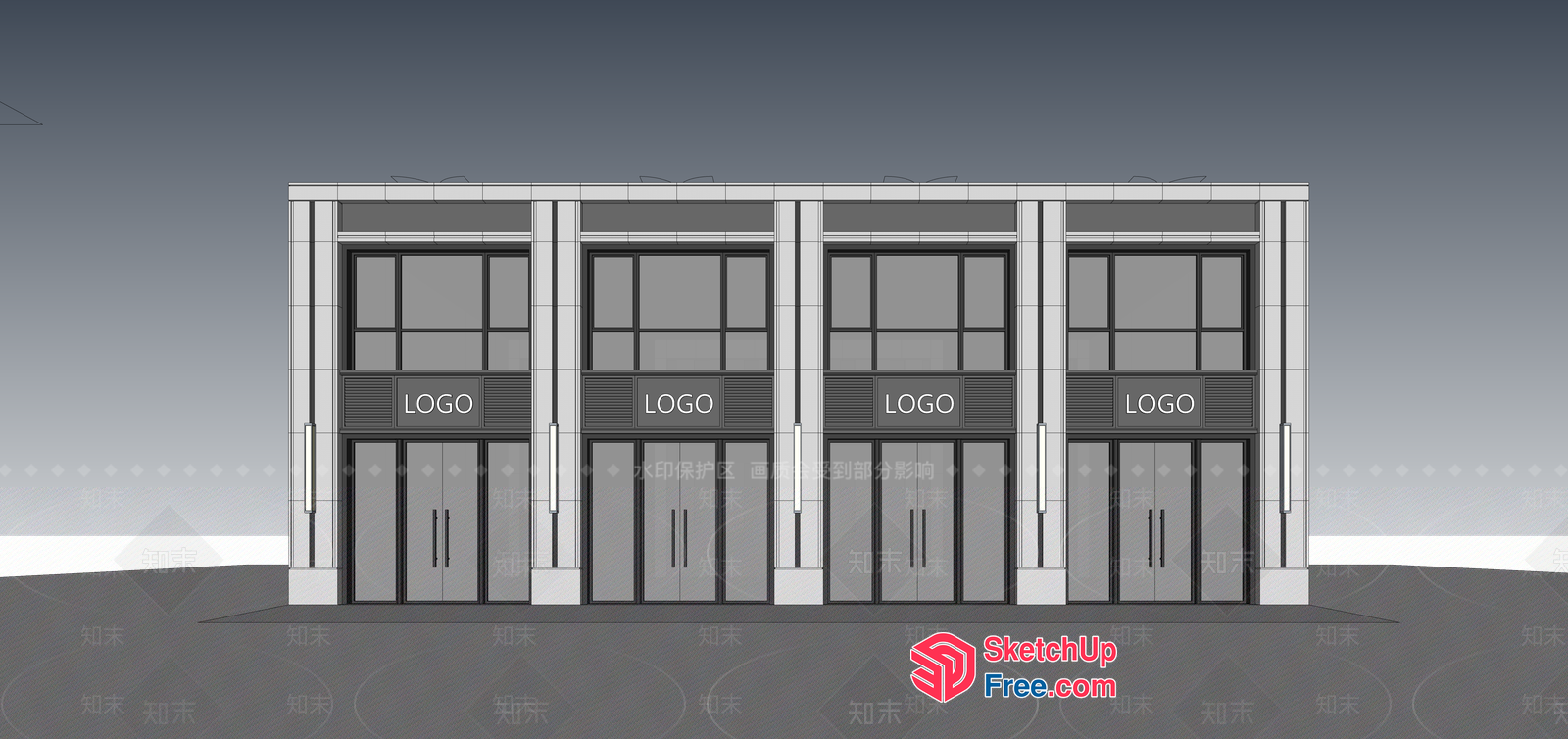 Modern Commercial Building Facade 3D SketchUp File