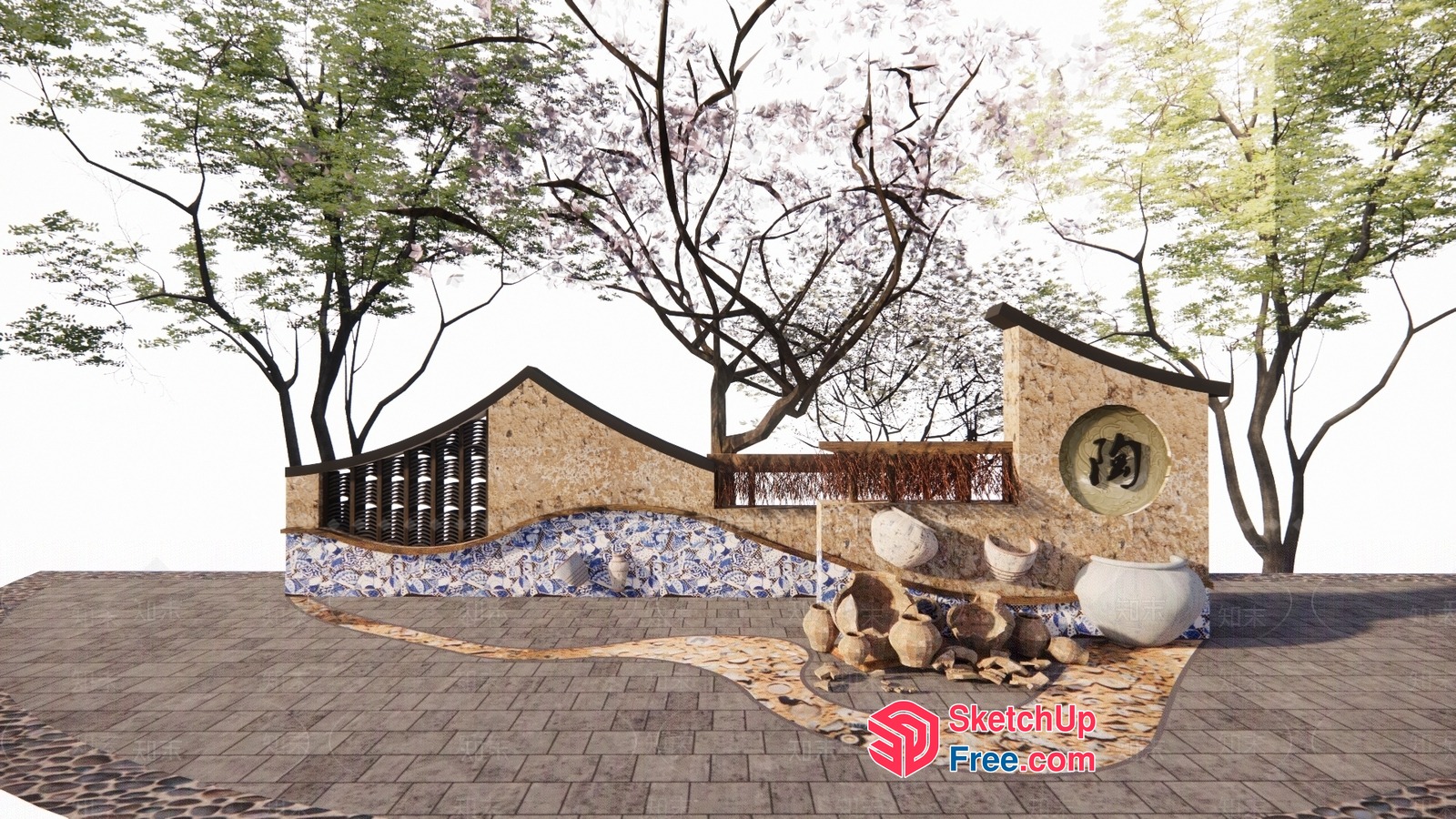 Traditional Asian-Style Outdoor Decor 3D SketchUp File