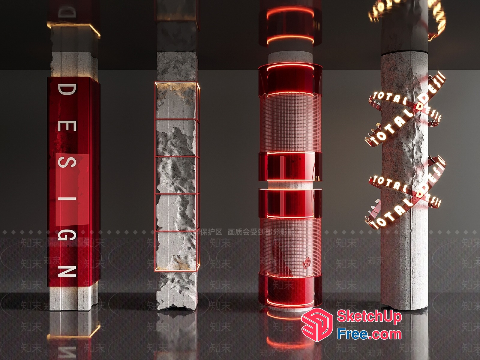 Pillars With Unique Textured And Illuminated Designs 3D SketchUp File