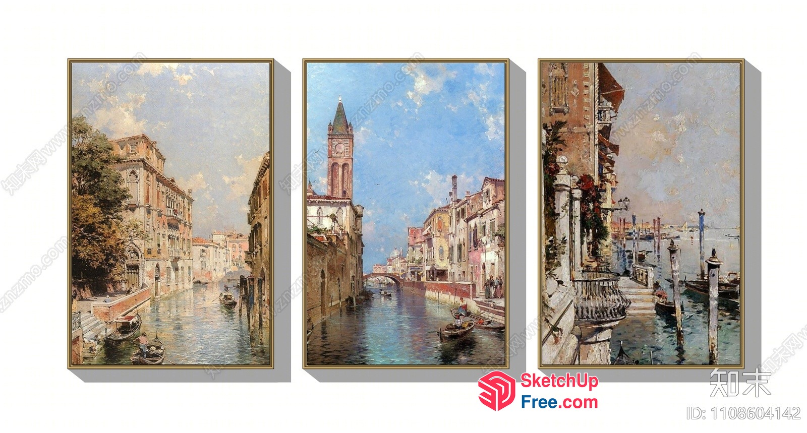 Vintage Style European Architecture And Canal Painting 3D SketchUp File
