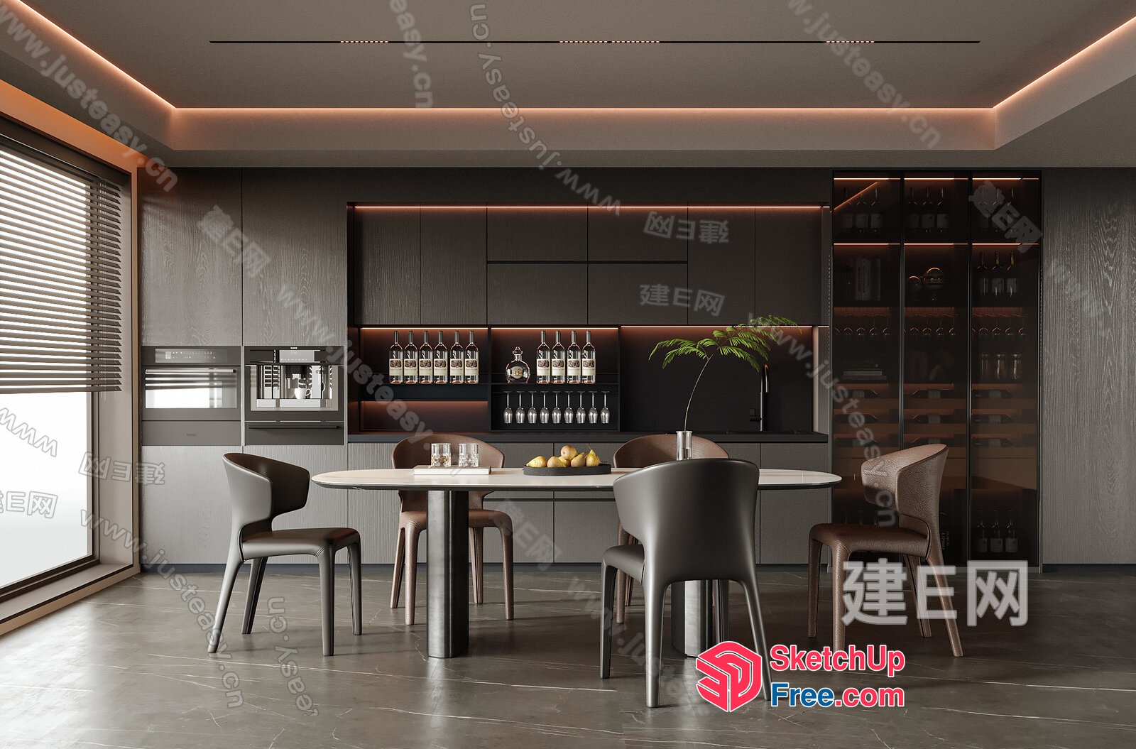 Modern Minimalist Dining Room With Sleek Table And Chairs 3D SketchUp File