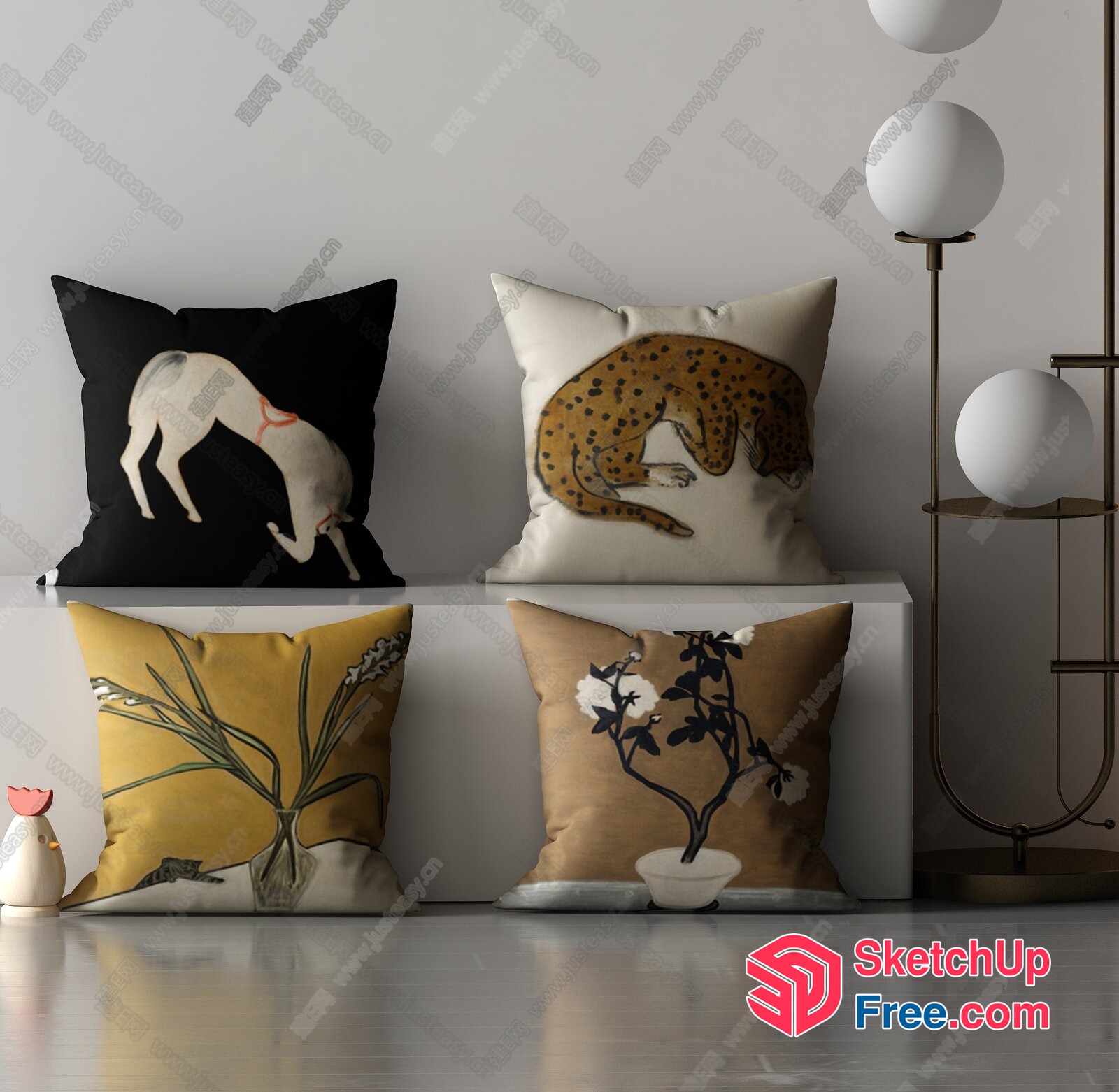 Modern Decorative Pillows With Unique Animal Designs 3D SketchUp File