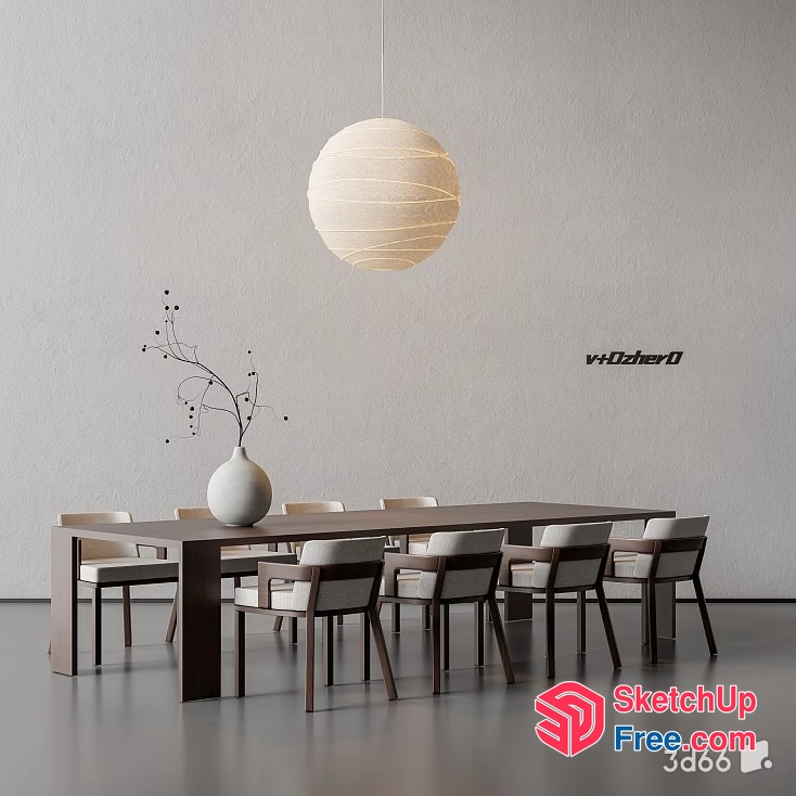 Minimalist Dining Room With Large Table And Chairs 3D SketchUp File
