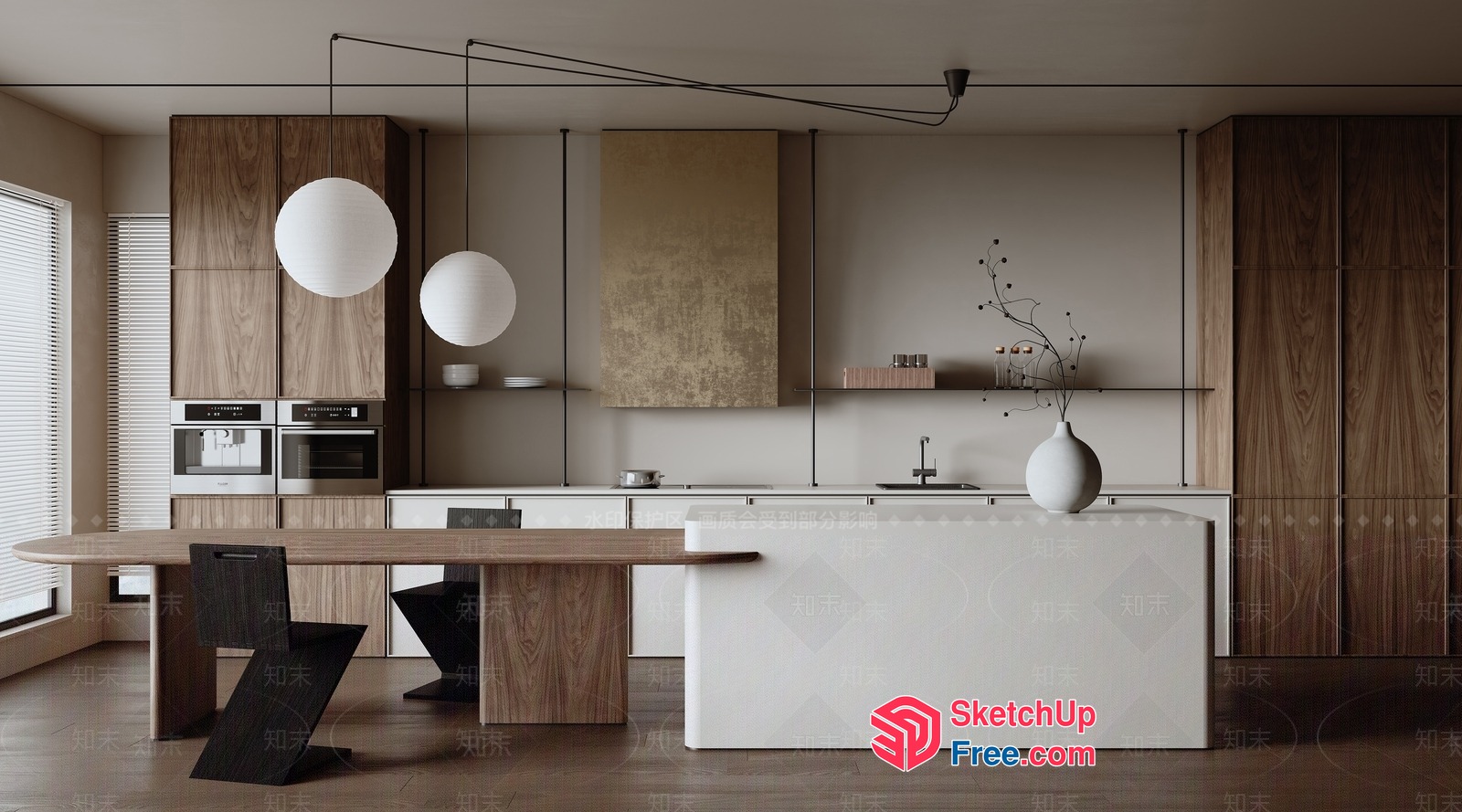 Modern Kitchen With White And Brown Tones 3D SketchUp File
