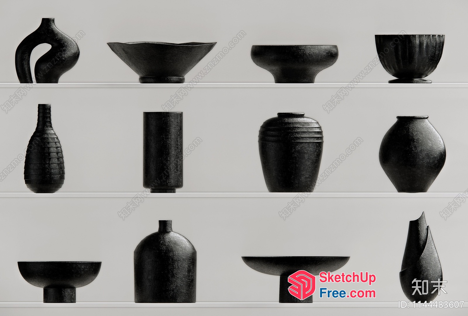 Black Decorative Vases On Display 3D SketchUp File