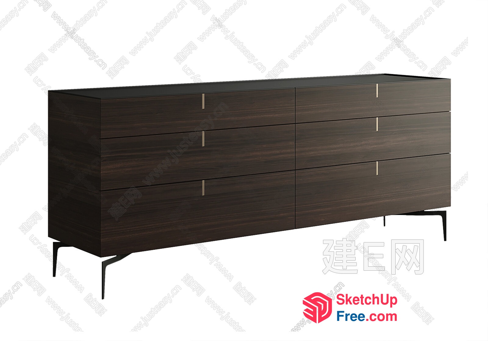 Dark Wood Dresser With Long Legs And Handles 3D SketchUp File