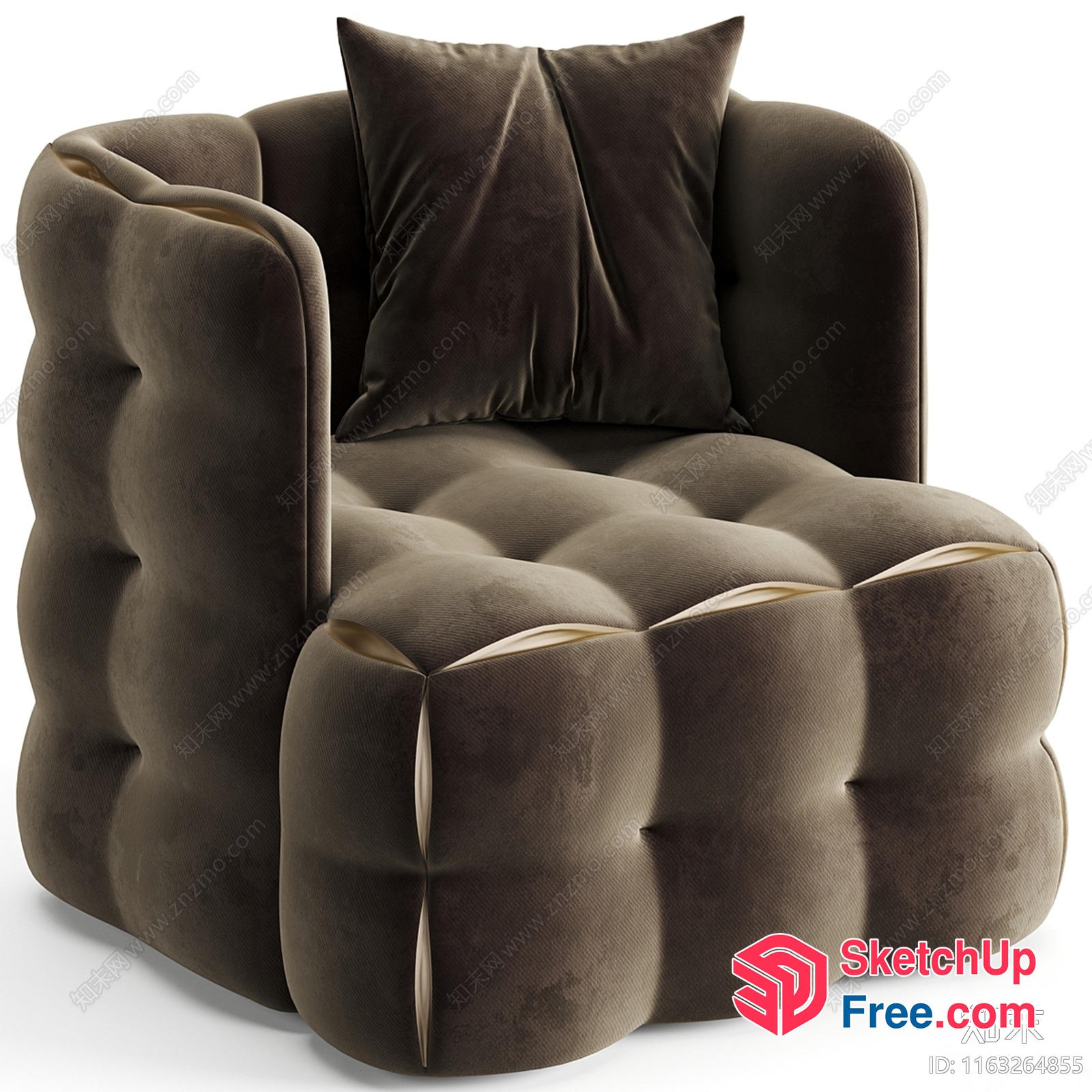 Modern Brown Velvet Armchair With Tufted Seat 3D SketchUp File