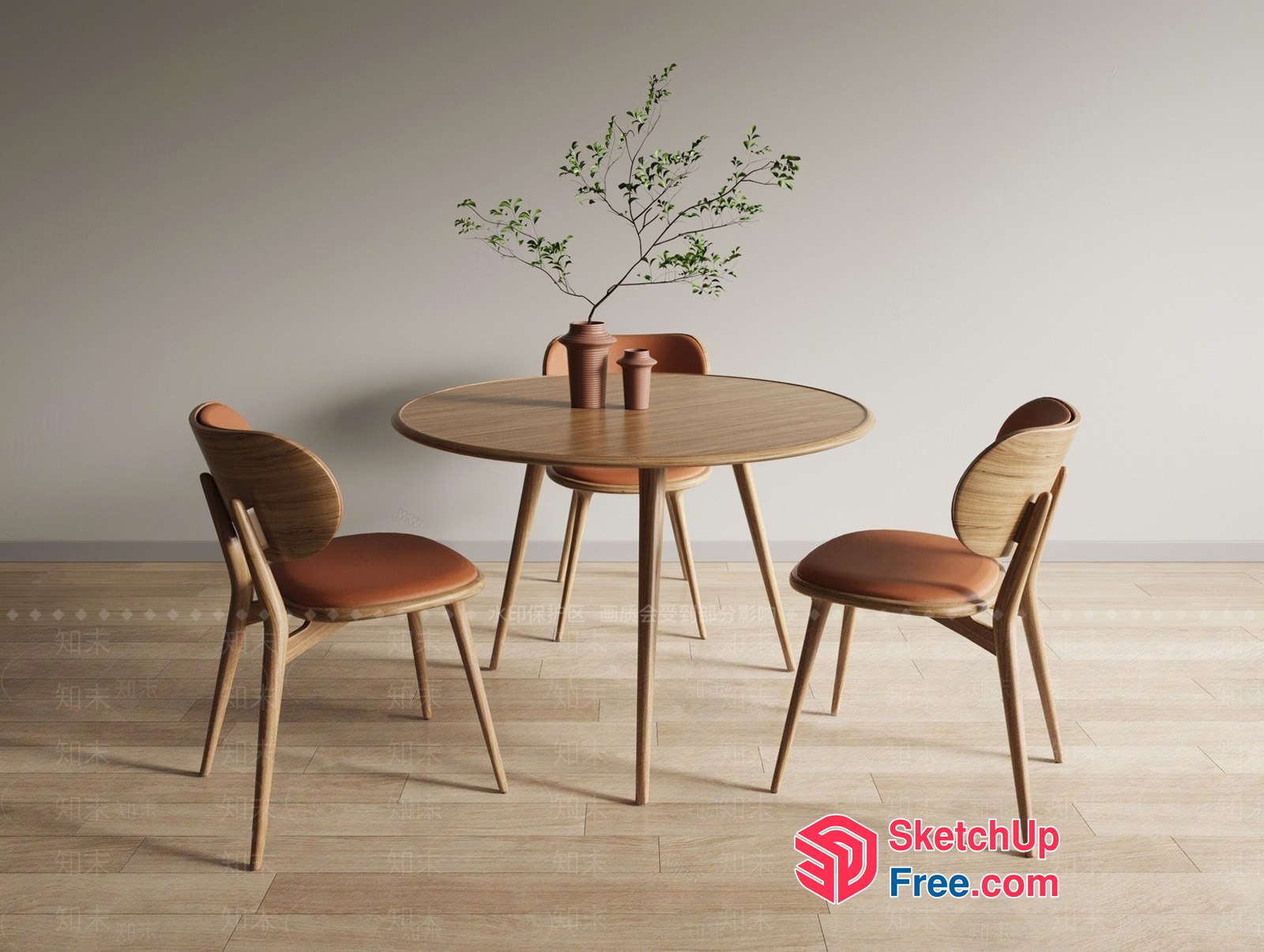 Modern Round Dining Table With Four Chairs 3D SketchUp File