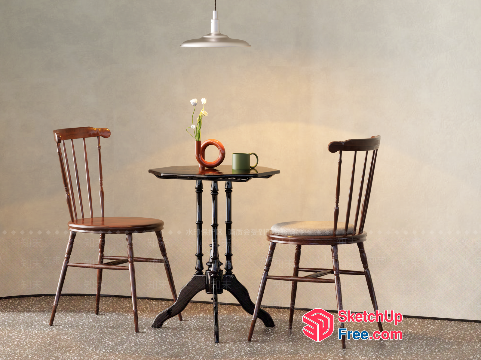 Two Chairs And A Table In A Minimalist Setting 3D SketchUp File