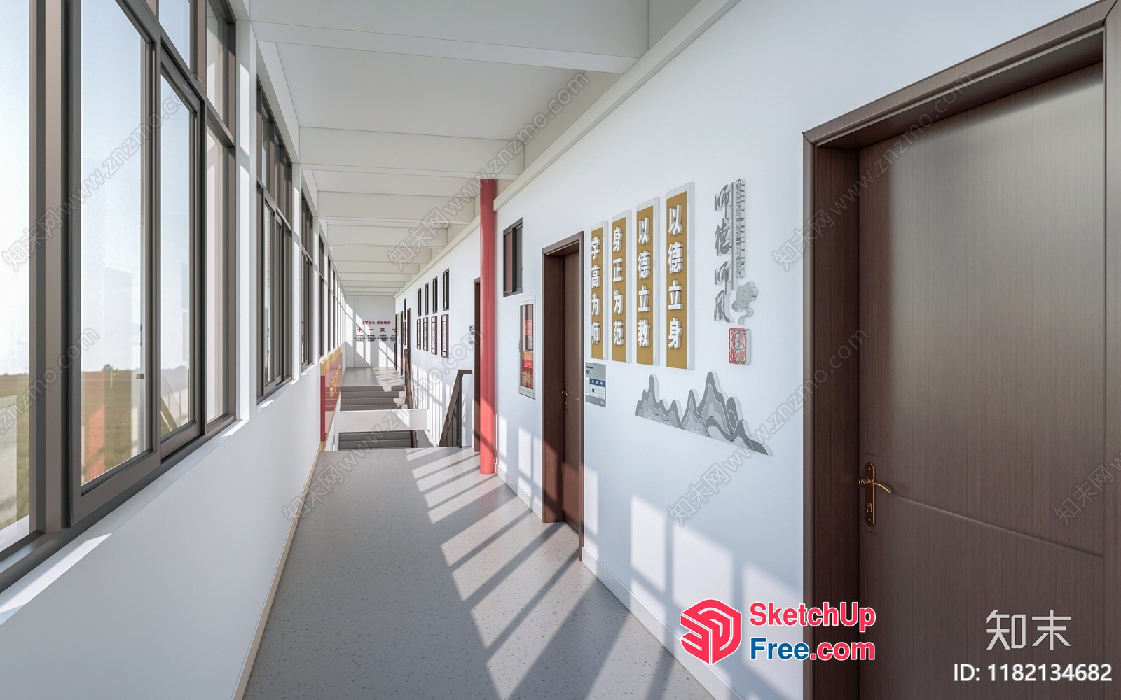 Long Hallway With Elevator And Stairs 3D SketchUp File