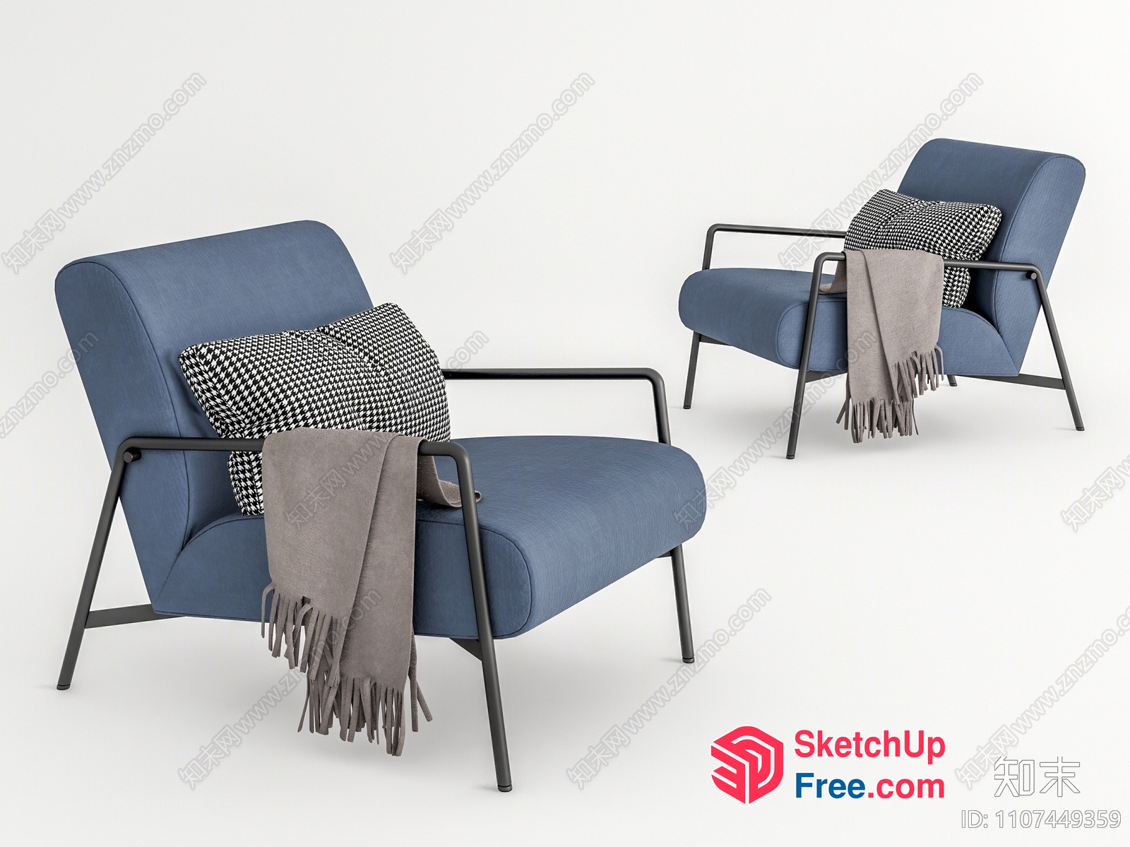 Blue Fabric Lounge Chairs With Pillows And Blanket 3D SketchUp File