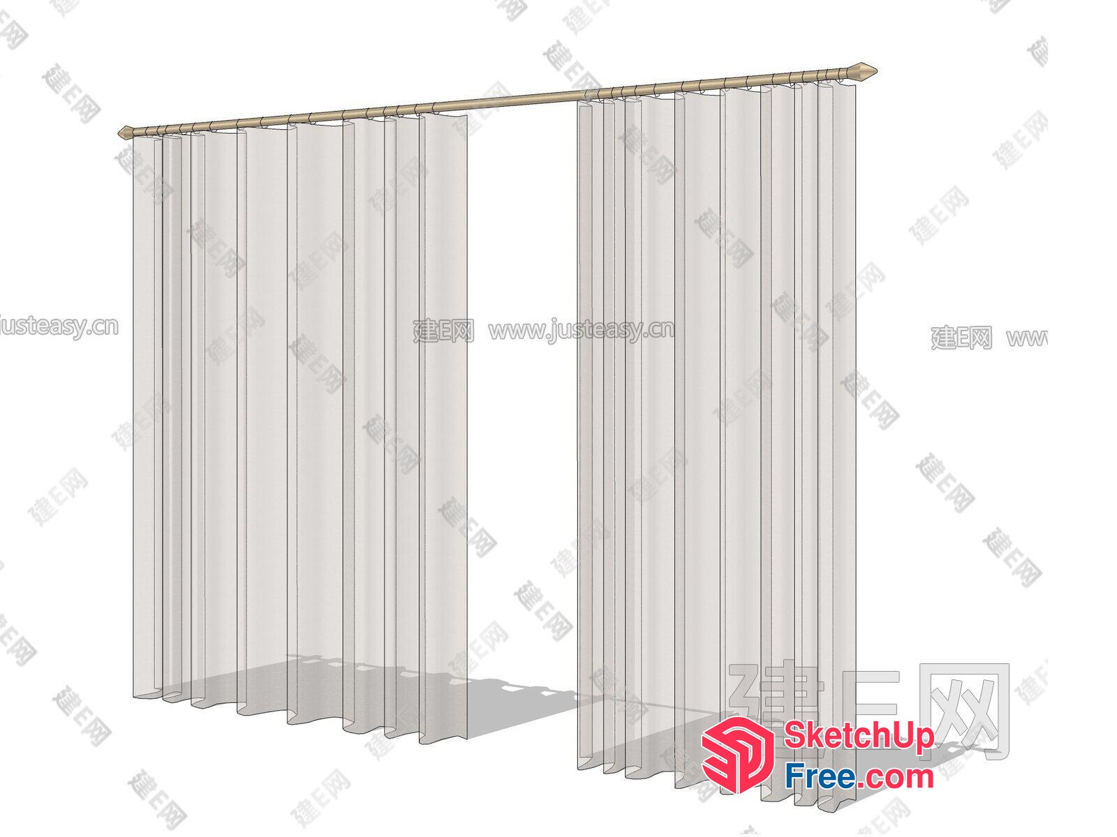 White Curtain Panel With Rod 3D SketchUp File
