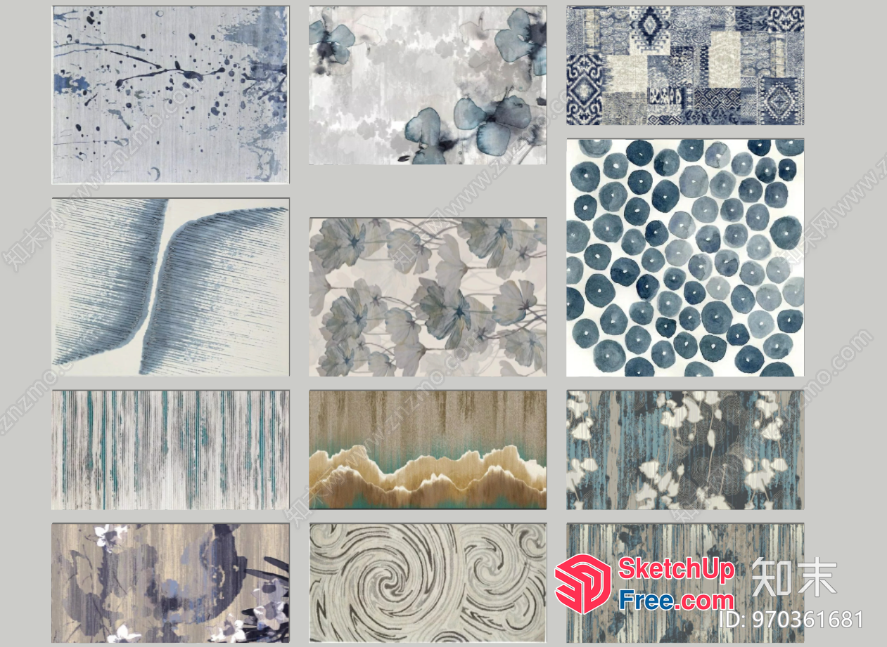 Elegant And Sophisticated Gray And Blue Patterned Wallpaper Collection 3D SketchUp File