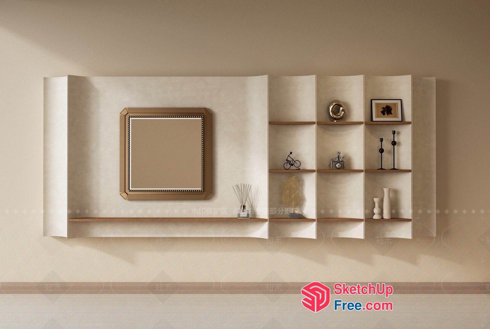 Elegant Shelf And Mirror In Creamy Style 3D SketchUp File