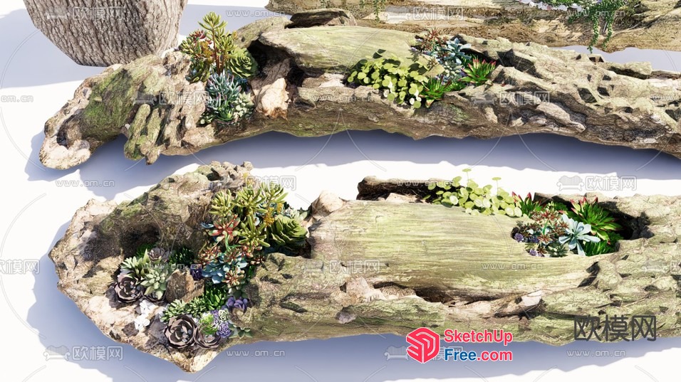 Natural Stone And Wood Decorative Elements 3D SketchUp File