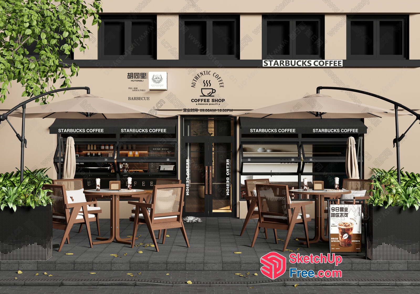 Authentic Coffee Shop Exterior 3D SketchUp File