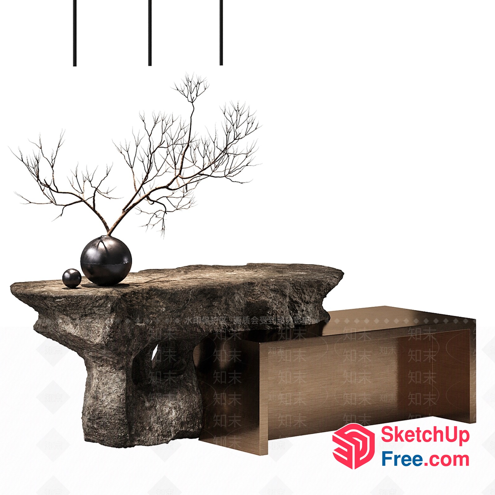 Wabi-Sabi Style Tree Branches Coffee Table 3D SketchUp File