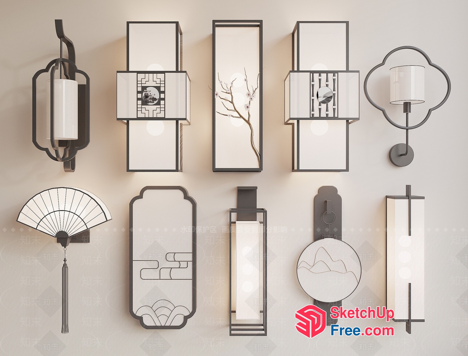 Traditional Asian-Inspired Lighting Fixtures 3D SketchUp File