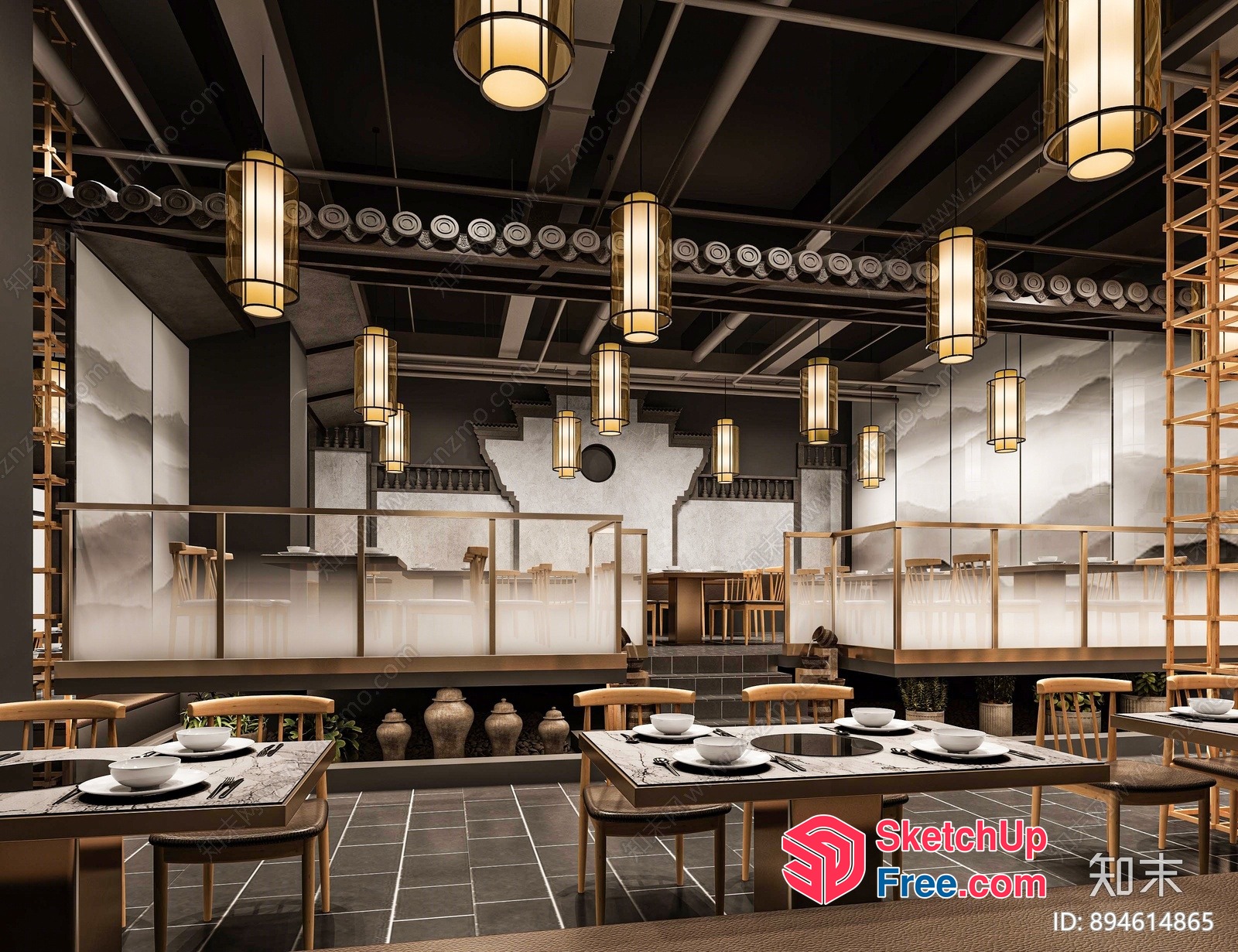 Asian-Inspired Restaurant Interior 3D SketchUp File