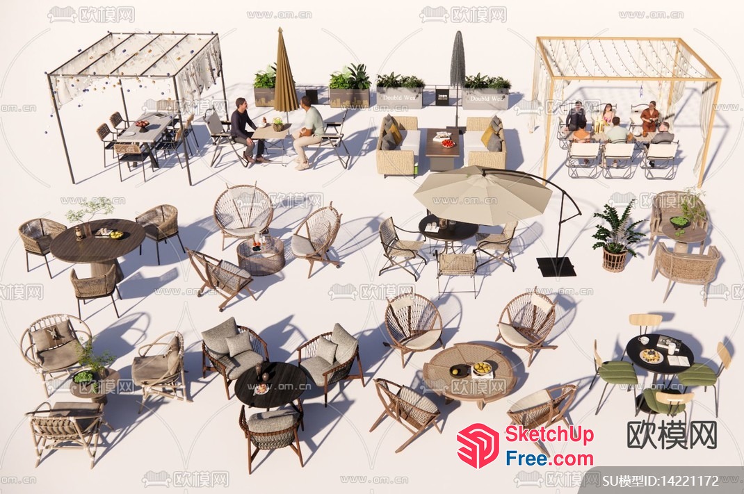 3D Outdoor Furniture Set With Tables And Chairs 3D SketchUp File