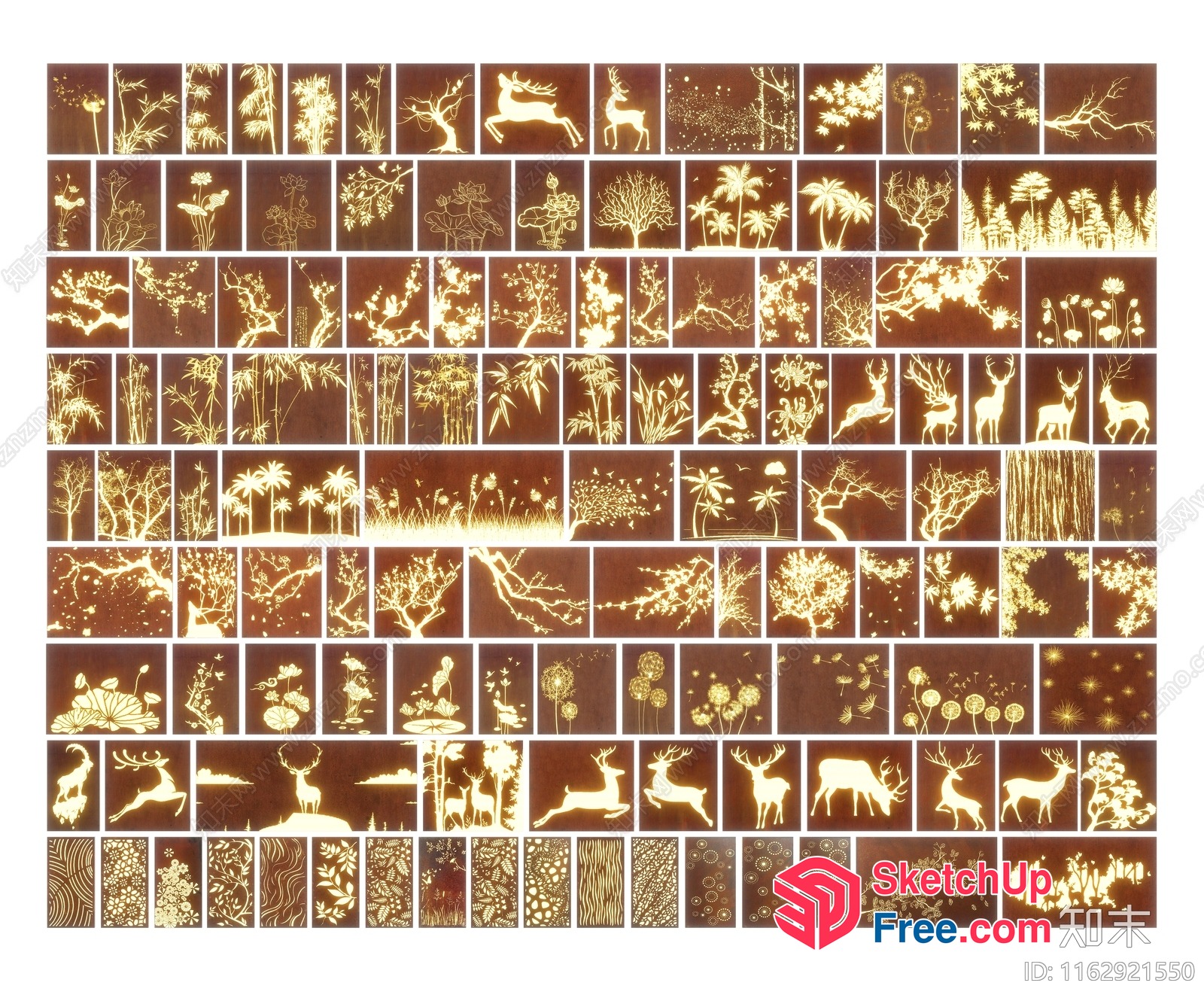 Golden Deer Silhouettes On Brown Background 3D SketchUp File