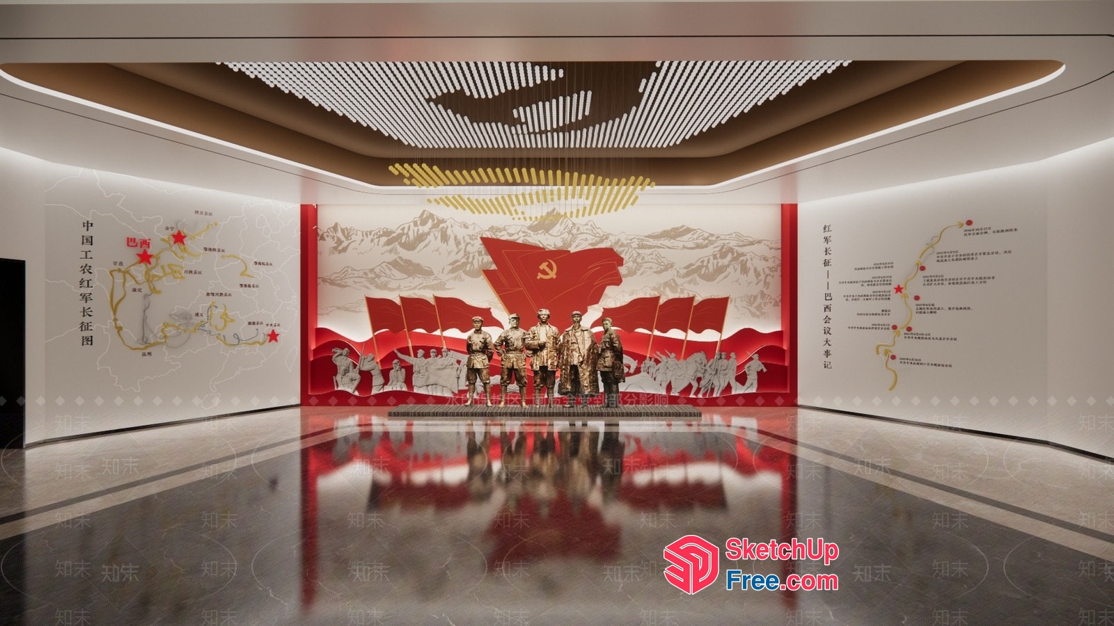 Commemorative Hall With Red And Gold Decor 3D SketchUp File