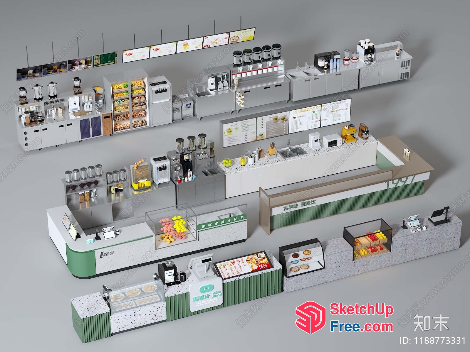 Modern Commercial Kitchen And Food Service Area 3D SketchUp File